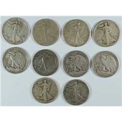 10 DIFFERENT CIRC. WALKING LIBERTY HALF DOLLARS NICE CIRCULATED