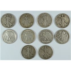 10 DIFFERENT CIRC. WALKING LIBERTY HALF DOLLARS NICE CIRCULATED