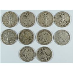 10 DIFFERENT CIRC. WALKING LIBERTY HALF DOLLARS NICE CIRCULATED