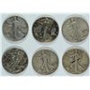 Image 1 : 6 MIXED CIRC. WALKING LIBERTY HALF DOLLAR NICE CIRCULATED