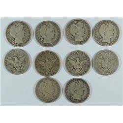 LOT OF 10 BARBER HALF DOLLARS G/VG