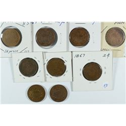 LOT OF 9 TWO CENT PIECES VARIOUS DATES AND GRADES