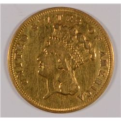 1856-S $3 GOLD INDIAN PRINCESS HEAD, AU CLEANED