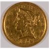 Image 1 : 1852-D $5 GOLD LIBERTY, RARE SOUTHERN BRANCH MINT, BU CLEANED