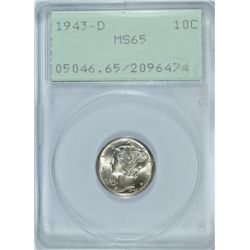 1943-D MERCURY DIME PCGS MS-65 OGH