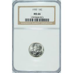 1950 ROOSEVELT DIME NGC MS-66