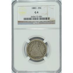 1883 SEATED LIBERTY QUARTER NGC GOOD-4