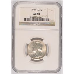 1937-S WASHINGTON QUARTER NGC AU-58