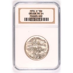 1934-D OREGON TRAIL COMMEN HALF DOLLAR NGC MS-64