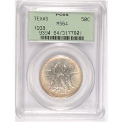1938 TEXAS COMMEN HALF DOLLAR PCGS MS-64 OGH