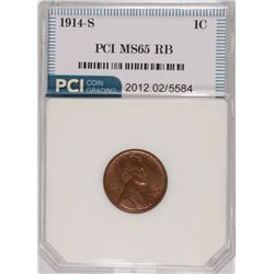 1914-S LINCOLN CENT PCI MS-65 RB GEM!