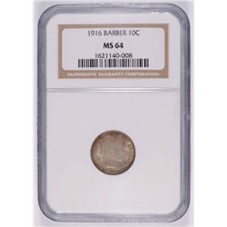 1916 BARBER DIME NGC MS64 SUPER COLOR