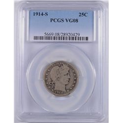 1914-S BARBER QUARTER PCGS VG-8