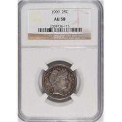 1909 BARBER QUARTER, NGC AU-58  NICE!