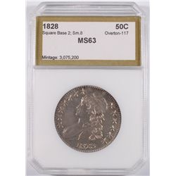 1828 SQUARE BASE 2, SMALL 8, BUST HALF PCI MS63