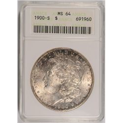 1900-S MORGAN SILVER DOLLAR, ANACS MS-64  WITH COLOR!