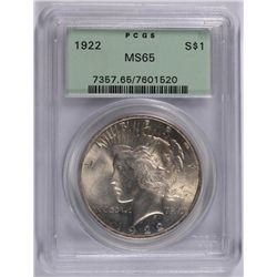 1922 PEACE DOLLAR PCGS MS-65 OGH