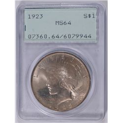 1923 PEACE DOLLAR PCGS MS 64 "RATTLER"
