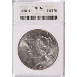 1928 PEACE DOLLAR ANACS MS62 RARE KEY DATE!