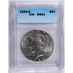1934-D PEACE DOLLAR ICG MS61