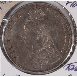 1887 BRITISH DOUBLE FLORIN, NICE OLD SILVER COIN