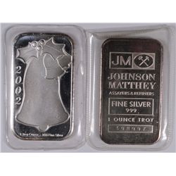 ( 2 ) DIFFERENT ONE OUNCE .999 SILVER BARS