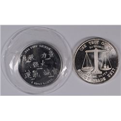( 2 ) DIFFERENT ONE OUNCE .999 SILVER ROUNDS