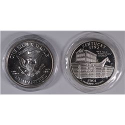 1983 LIBERTY LOBBY & 2001 KENTUCKY  STATE QUARTER REPLICA ONE OUNCE .999 SILVER