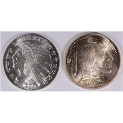 ( 2 ) DIFFERENT ONE OUNCE .999 SILVER ROUNDS FEATURING INDIANS