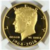 Image 2 : 2014 50TH ANNIVERSARY KENNEDY HALF DOLLAR GOLD PROOF NGC PF 70 ULTRA CAMEO. HIGH RELIEF! FIRST DAY