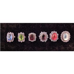 6 Sterling Rings Sapphire Emerald Garnet Ruby Moonstone