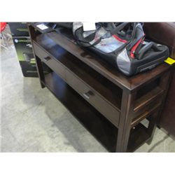 DARK WOOD GLASS TOP 2 DRAWER SOFA TABLE