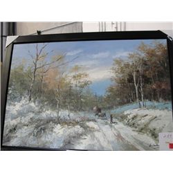 FRAMED OIL ON CANVAS FOREST ARTWORK