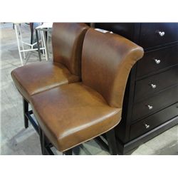 MOTTLE BROWN LEATHER HIGH BACK BAR STOOL
