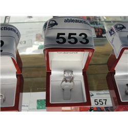 ESTATE 925 STERLING SILVER 9.8GRAM RING WITH LARGE EMERALD CUT PURPLE CRYSTAL