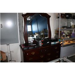 DARK WOOD 7 DRAWER CLAW FOOT DRESSER WITH MIRROR