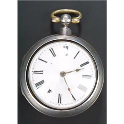 Rich Eden, London, a George III silver pair cased verge pocket watch, no.1009, the white enamel d...