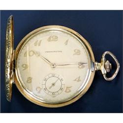 Swiss, an 18ct gold hunter pocket watch, circa 1930, No. 6363, the matt champagne dial with raise...