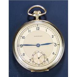 Novera, an 18ct gold open face pocket watch, circa 1930, the champagne dial with black Arabic num...