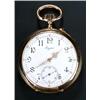 Image 1 : Longines, an 18ct gold open face pocket watch, circa 1910, No. 910503, the white enamel dial with...