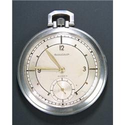 Jaeger-le-Coultre and Asprey, a slim open face pocket watch, circa 1939, the duo-tone silvered di...