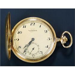 Tavannes, an 18ct gold hunter pocket watch, circa 1930, No. 7108306 460, the champagne dial with...