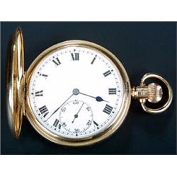 Pluto, a 9ct gold hunter pocket watch, hallmarked Birmingham 1925, the white dial with black Roma...