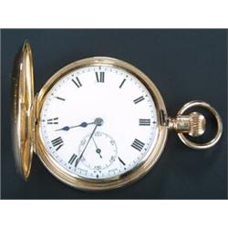 Swiss, a 9ct gold half hunter pocket watch, hallmarked Chester 1911, No. 690672, the white enamel...