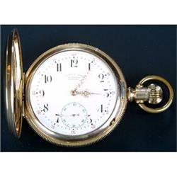 A Lange & Sohne, Glashutte, B Dresden, a '14kt' hunter pocket watch, circa 1900, No. 30595, the w...