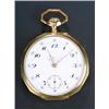 Image 1 : Swiss, an open face pocket watch, circa 1900, the white enamel dial with blue twelve and black Ar...