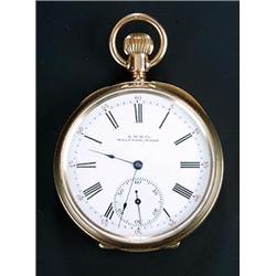 A.W.W.Co, Waltham Mass, Riverside, a 9ct gold open face pocket watch, circa 1899, No. 7275139, th...