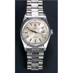 Rolex, Oyster Day-Date, a gentleman's 18ct white gold bracelet watch, circa 1977, No.5288296, the...