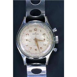 Breitling, Chronograph, a gentlemen's wristwatch, circa 1950, the silvered dial with Arabic numer...