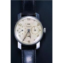 Universal, a gentleman's stainless steel chronograph wristwatch, circa 1940, the silvered dial wi...